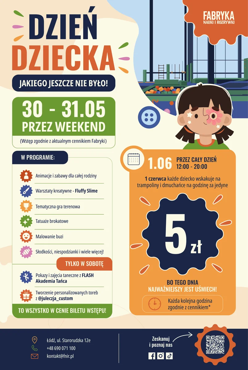 Plakat Dzień Dziecka w Fabryce Nauki i Rozrywki, 30-31 maja